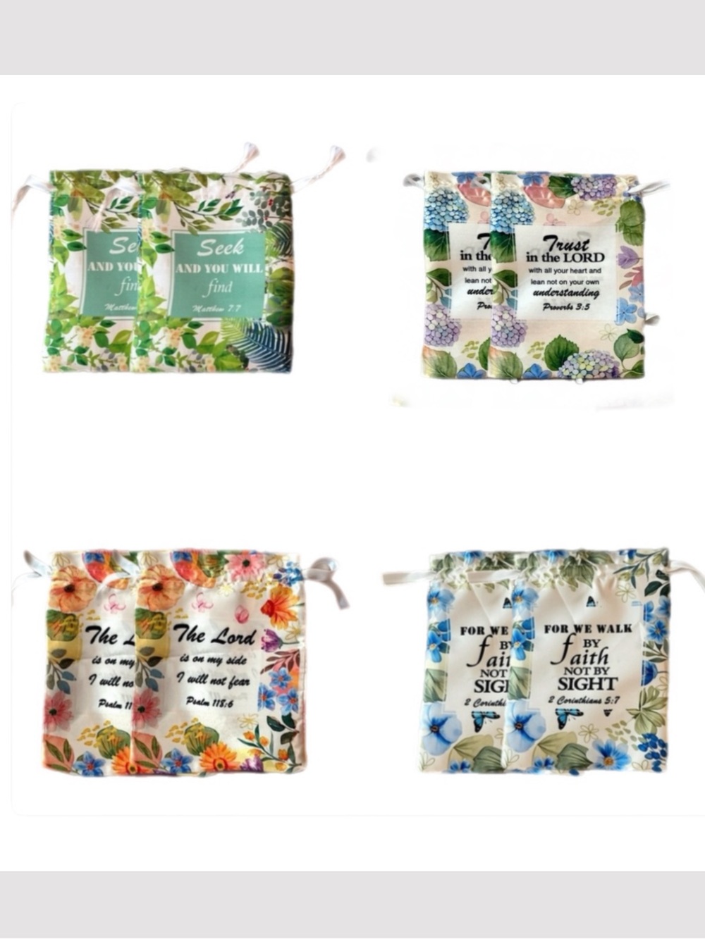 8 -5x7” drawstring Christian scripture silky bags